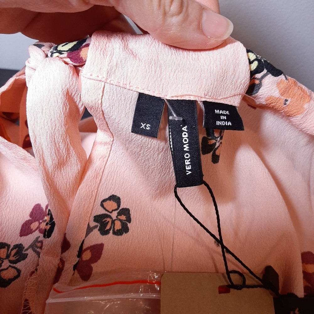 NEW Vero Moda Floral Tie Halter Dress Belted Pink Shift Ruffle Flounce Size XS - Picture 10 of 14